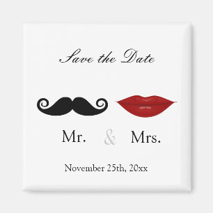 Mr. & Mrs Mustache en Lips - Bewaar de datum Magneet