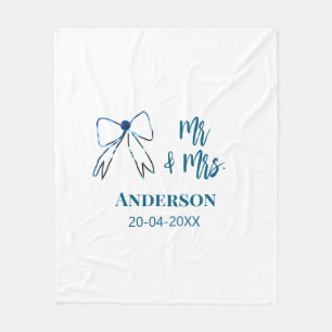 Mr & Mrs naam datum huwelijksgeschenk strik blauw Fleece Deken