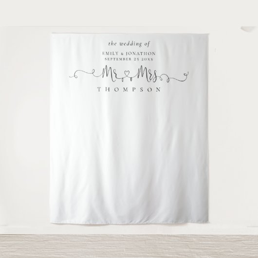 Mr Mrs Naam Ringen Hart Script Foto Achtergrond Wandkleed (Voorkant)