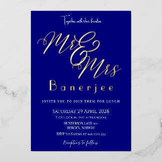 Mr & Mrs Navy Blue bruiloft Folie uitnodiging