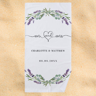 Mr. Mrs. onlangs trouwt lavendel bruiloft Strandlaken