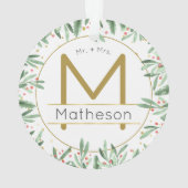 Mr. + Mrs. Ons eerste kerstmonogram Ornament (achterkant)