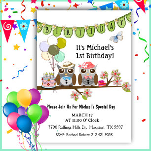 Mr & Mrs Party Owls 1er Anniversaire Invitation