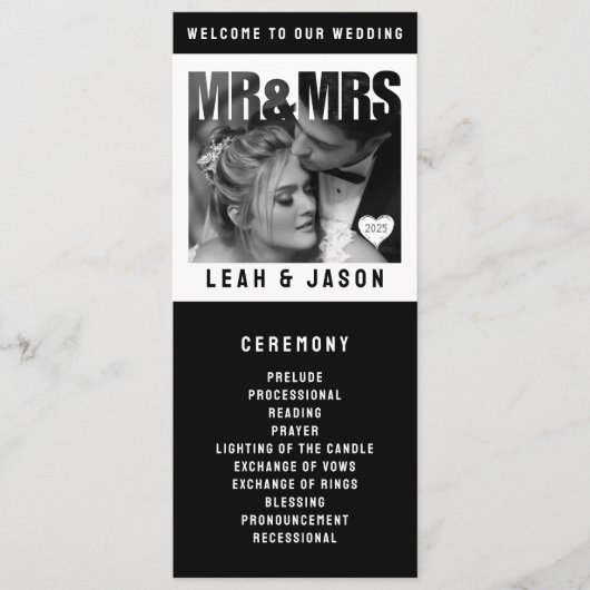 Mr & Mrs Photo Block Hart Zwart & Wit Trouwen Programma (Voorkant)