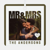 Mr & Mrs Photo Block Heart Jubileum Naam Metalen Ornament (Voorkant)