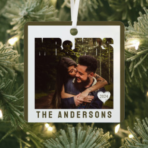 Mr & Mrs Photo Block Heart Jubileum Naam Metalen Ornament