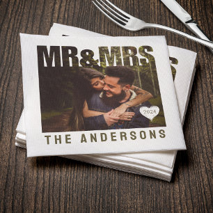 Mr & Mrs Photo Block Heart Jubileum Naam Servet