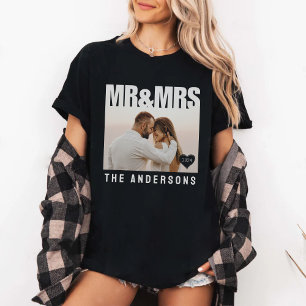 Mr & Mrs Photo Block Heart Jubileum Namen Zwart T-shirt