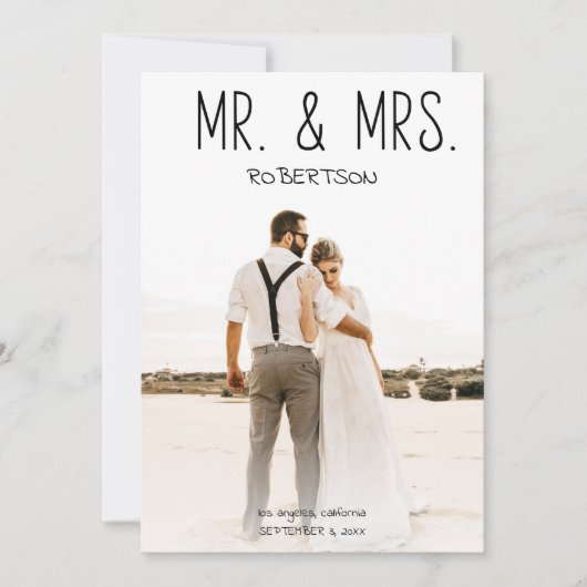 Mr & Mrs Photo Fun Typografie optionele Reception Kaart (Voorkant)