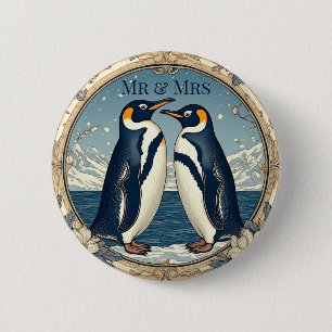 Mr & Mrs Pinguïn Koppel Sneeuw Winter Gletsjer Bla Ronde Button 5,7 Cm