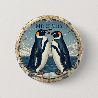 Mr & Mrs Pinguïn Koppel Sneeuw Winter Gletsjer Bla Ronde Button 5,7 Cm