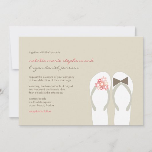 Mr & Mrs Pink Flip Flops Cute Beach Invitation de (Devant)