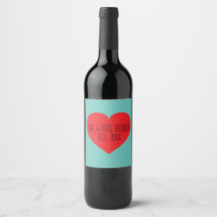 Mr. & Mrs Red Heart Wijn Etiket