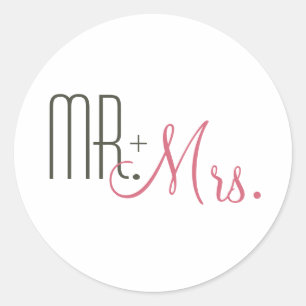 Mr & Mrs Retro Moderne Huwelijksenvelop Afdichting Ronde Sticker