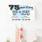 Mr. Mrs. Right Fun Diamond 75e bruiloft Jubileum Spandoek (Insitu)