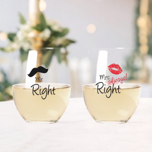 Mr & Mrs. Right Snaver Rode Lippen Huwelijk Wijnglas Zonder Voet