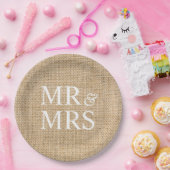 Mr & Mrs Rustic Burlap Wedding Simple Papieren Bordje (Feest)
