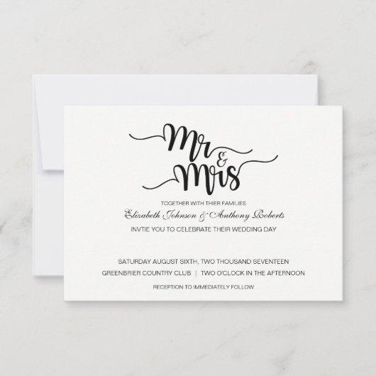Mr. & Mrs Script | Moderne huwelijksuitnodigingen Kaart (Voorkant)