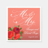 Mr & Mrs Script Typografie Rozen Bloemenkoraal Servet (Voorkant)