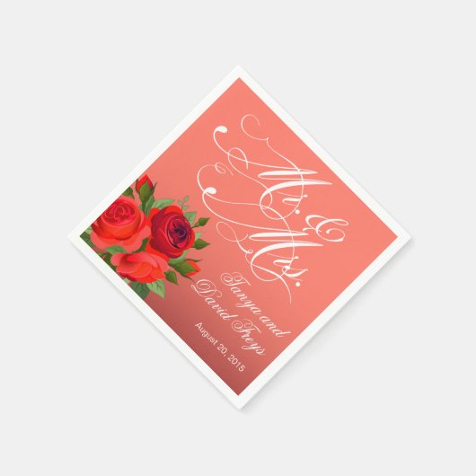 Mr & Mrs Script Typografie Rozen Bloemenkoraal Servet (Hoek)