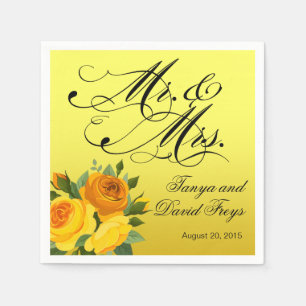 Mr & Mrs Script Typografie Rozen Bloemgeel Servet