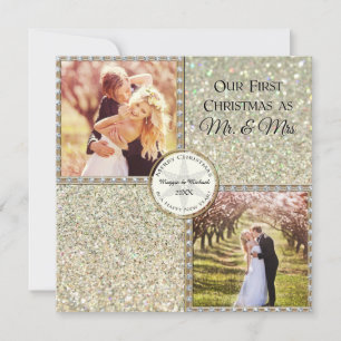Mr & Mrs Shimmer Glitter Kijk Kerstmis Foto Feestdagenkaart