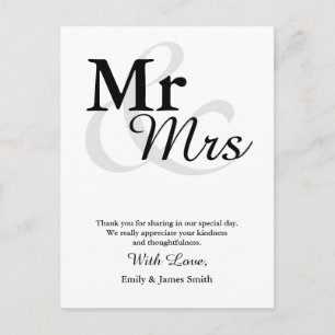 Mr&Mrs Simple Elegant Typography Wedding Dank u Briefkaart