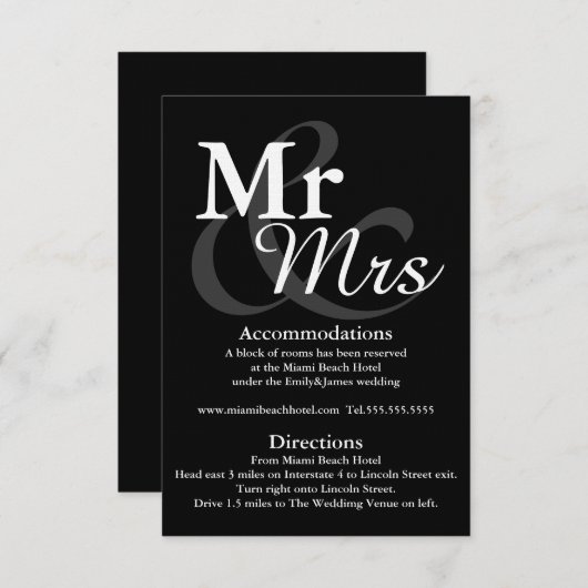 Mr&Mrs Simple Elegant Typography Wedding Details Kaart (Voorkant / Achterkant)