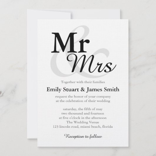 Mr &Mrs Simple Elegant Typography Wedding Kaart (Voorkant)