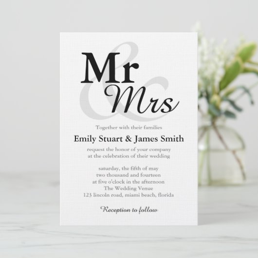 Mr &Mrs Simple Elegant Typography Wedding Kaart (Staand voorkant)