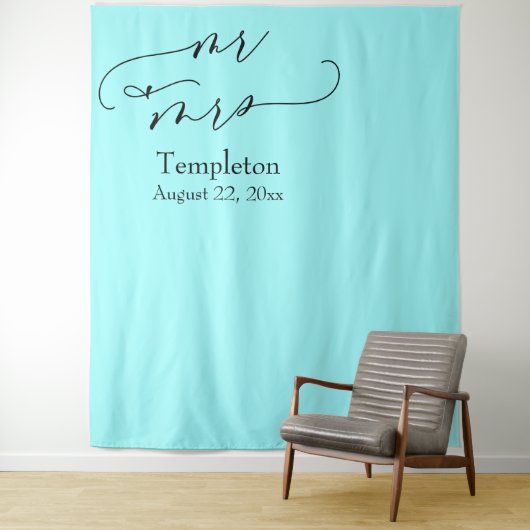 Mr & Mrs Simple Links Uitgelijnd Aqua Foto Achterg Wandkleed (In situ)