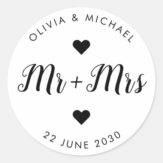 Mr. Mrs. Simple Script Dank u huwelijksfeest gunst Ronde Sticker (Voorkant)