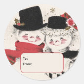 Mr. & Mrs. Snowman Personalized To and From Ronde Sticker (Voorkant)