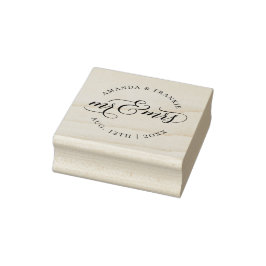 Mr & Mrs | Stijlvol script Trouwnamen & Datum Rubberstempel
