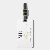 Mr & Mrs. | Stijlvolle witte en gouden streep Pass Bagagelabel (Voorkant verticaal)