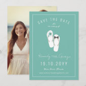 Mr & Mrs Teenslippers Hibiscus Beach Wedding Photo Save The Date (Voorkant / Achterkant)