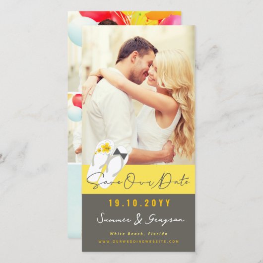 Mr & Mrs Teenslippers Hibiscus Beach Wedding Photo Save The Date (Voorkant / Achterkant)