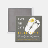 Mr & Mrs Teenslippers Hibiscus Bruiloft Save The D Magneet (Voorkant / Achterkant)