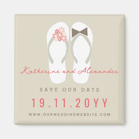 Mr & Mrs Teenslippers Zomerbruiloft Save The Date Magneet (Voorkant)
