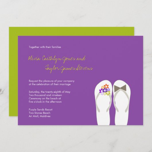 Mr & Mrs Tropical Flip Flops Invitation de mariage (Devant / Derrière)