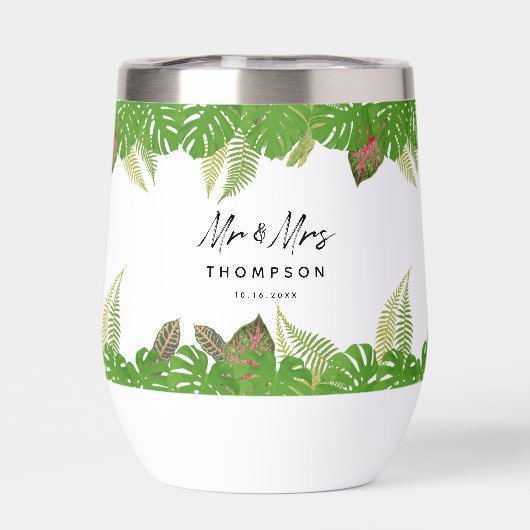 Mr & Mrs Tropical Leaves Script Huwelijkscadeau (Achterkant)