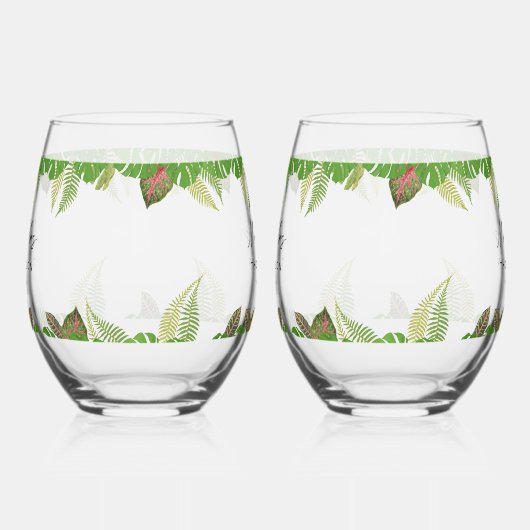 Mr & Mrs Tropical Leaves Script Huwelijkscadeau Wijnglas Zonder Voet (Links)