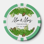 Mr & Mrs Tropical Leaves Script Trouwplezier Poker Chips (Voorkant)