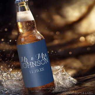 Mr & Mrs Trouwgunst - Minimalistisch Blauw Bier Etiket
