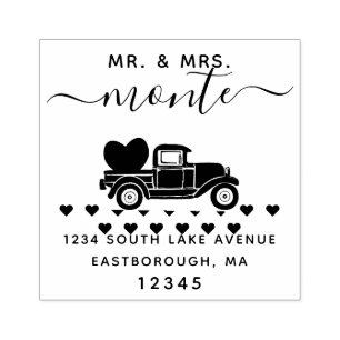Mr & Mrs Truck 5 L Square Return Address Rubberstempel