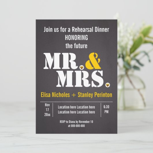 Mr & Mrs typografie bruiloft hersal diner Kaart (Staand voorkant)