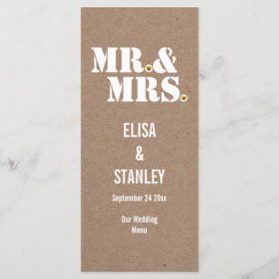 Mr & Mrs typografie kraft papieren trouwmenu Menu