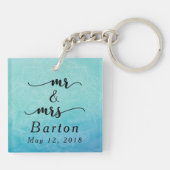 Mr & Mrs Typography Blauwgroen & Blue Mandala Wedd Sleutelhanger (Achterkant)