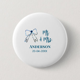 Mr & Mrs voeg naam datum huwelijksfeest boog blauw Ronde Button 5,7 Cm