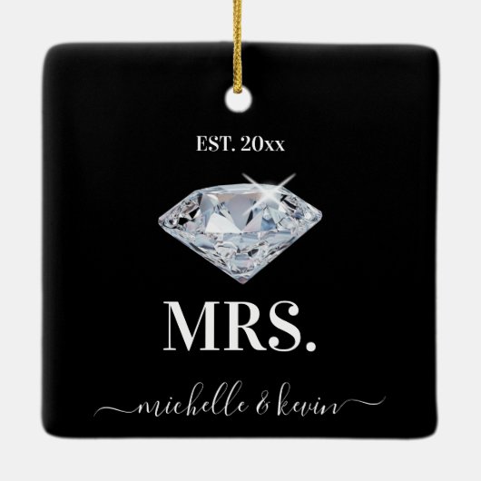 Mr. & Mrs Wedding Black & White Keramisch Ornament (Achterkant)